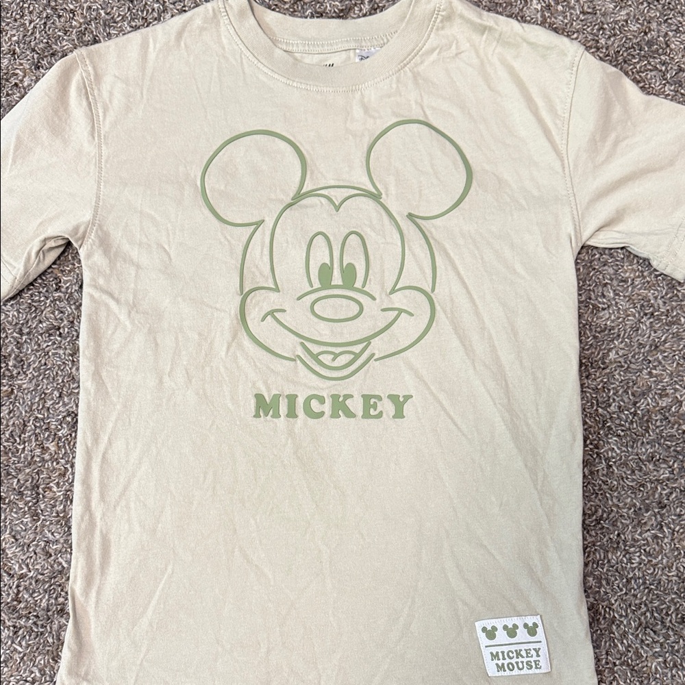 Disney Beige Long Sleeve Tee with Green Mickey Outline